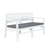 2-Seater Patio Bench with Cushions 52.4" Plastic White