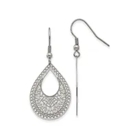 Chisel Stainless Steel Textured Cut-out Design Dangle Earrings