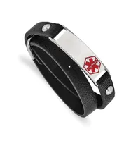 Chisel Stainless Steel Enamel Medical Id Black Leather Wrap Bracelet