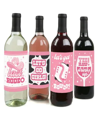 Last Rodeo - Pink Cowgirl Bachelorette - Wine Bottle Label Stickers - Set of 4