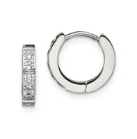 Chisel Stainless Steel Polished with Cz Hinged Hoop Earrings