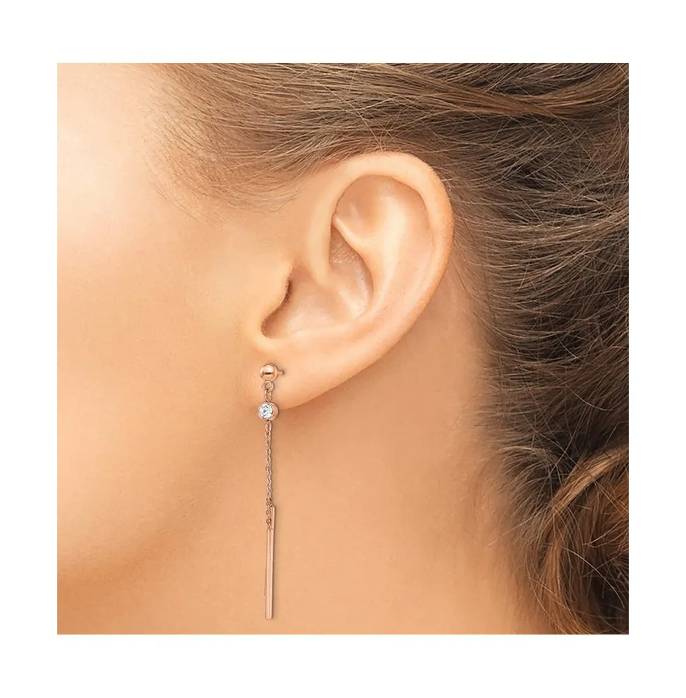 Chisel Stainless Steel Rose plated Crystal Bar Dangle Earrings