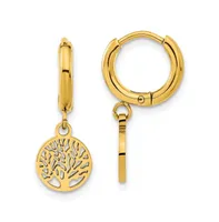 Chisel Stainless Steel Polished Yellow plated Tree Dangle Hoop Earring