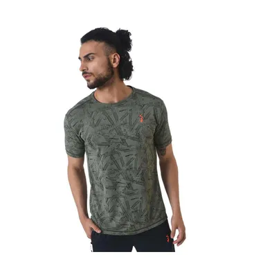 Campus Sutra Men's Olive Green Abstract Active wear T-Shirt