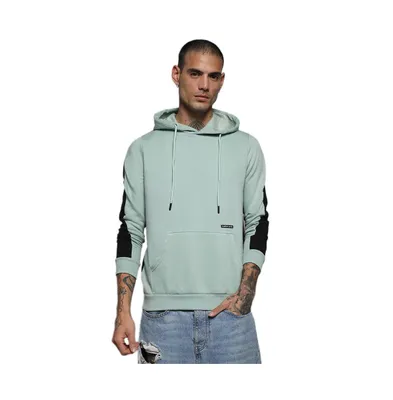 Campus Sutra Men's Sage Green Pullover Hoodie With Contrast Back