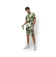 Campus Sutra Men's Olive Green & White Tie-Dye Waffle Co-Ord Set
