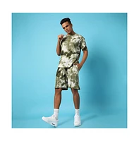 Campus Sutra Men's Olive Green & White Tie-Dye Waffle Co-Ord Set