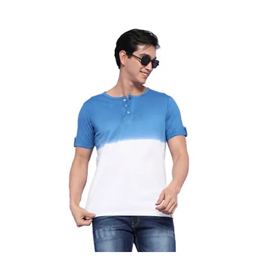 Campus Sutra Men's Blue & White Ombre Henley T-Shirt
