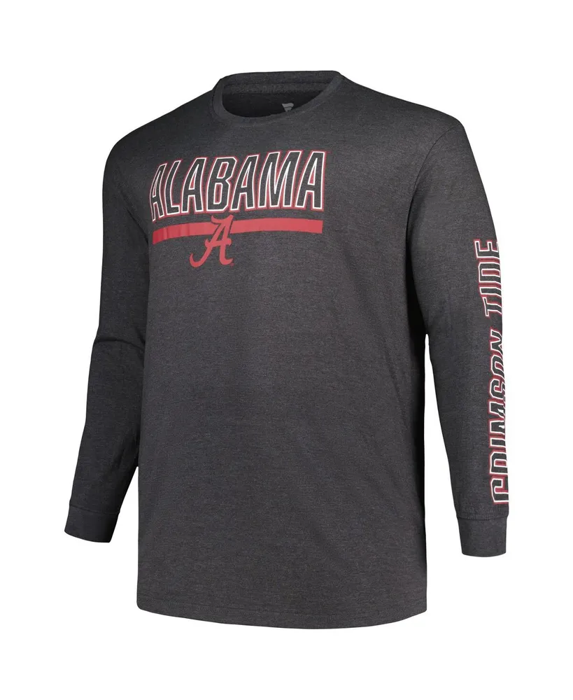 Men's Profile Heather Charcoal Alabama Crimson Tide Big and Tall Two-Hit Graphic Long Sleeve T-shirt