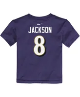 Toddler Boys and Girls Nike Lamar Jackson Purple Baltimore Ravens Player Name Number T-shirt