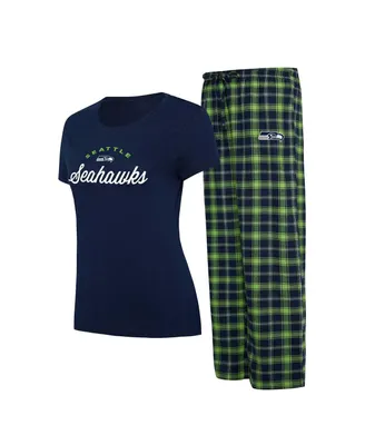 Women's Concepts Sport College Navy, Neon Green Seattle Seahawks Arctic T-shirt and Flannel Pants Sleep Set