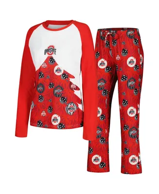 Women's Concepts Sport Scarlet Ohio State Buckeyes Tinsel Ugly Sweater Long Sleeve T-shirt and Pants Sleep Set