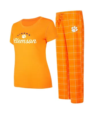 Women's Concepts Sport Orange, White Clemson Tigers Arctic T-shirt and Flannel Pants Sleep Set