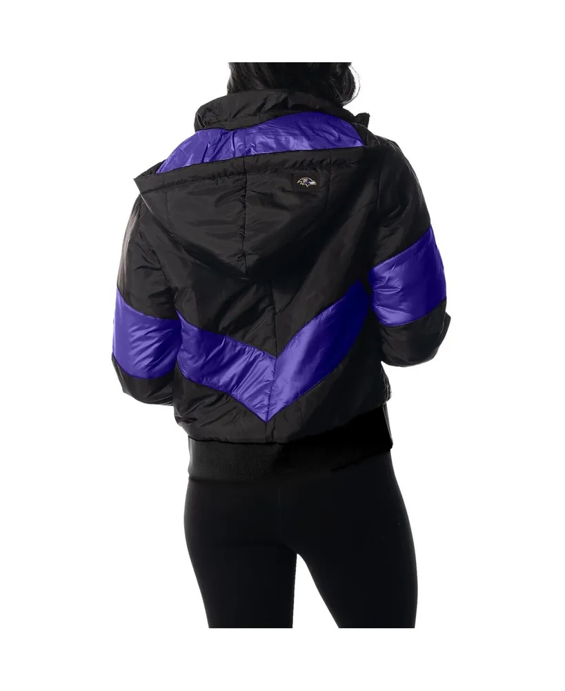 Women's The Wild Collective Black Baltimore Ravens Puffer Full-Zip Hoodie Jacket