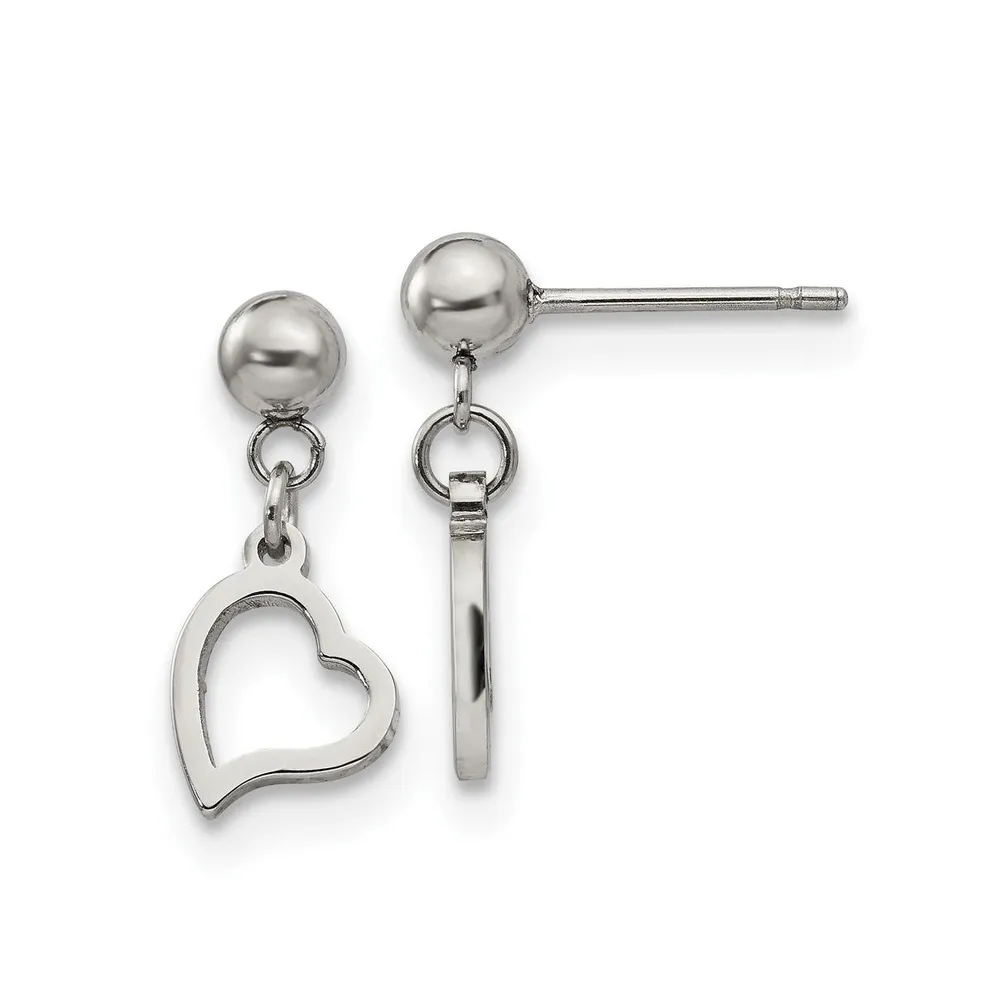 Chisel Stainless Steel Polished Ball Heart Dangle Earrings