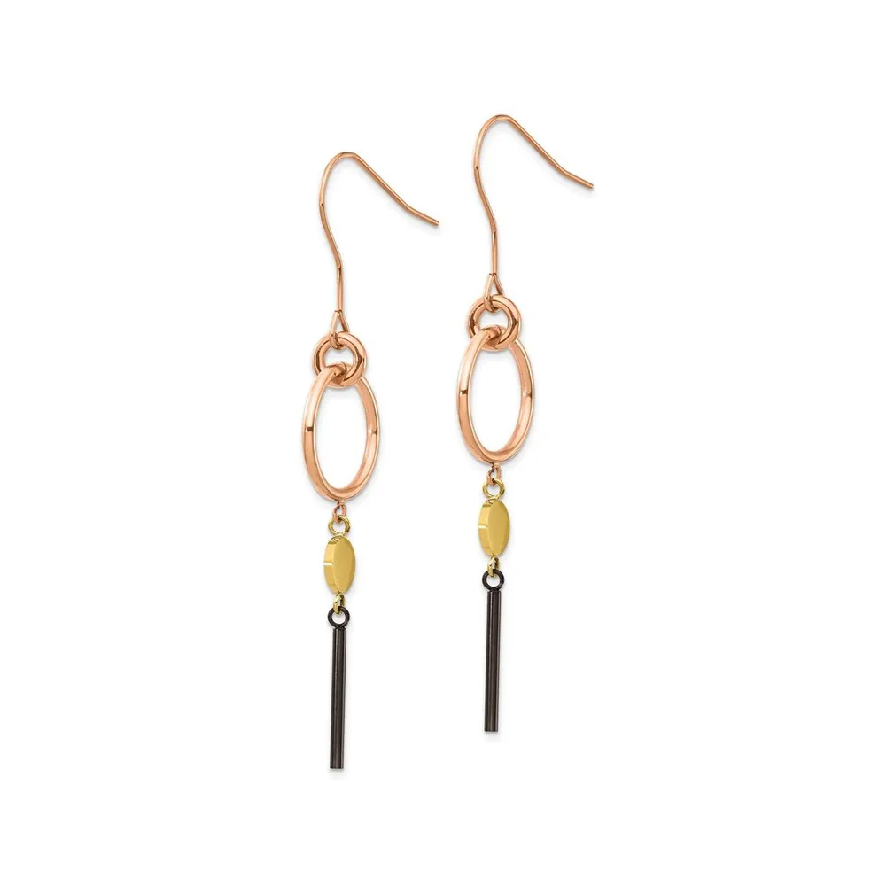 Chisel Stainless Steel Black, Rose and Yellow plated Dangle Earrings