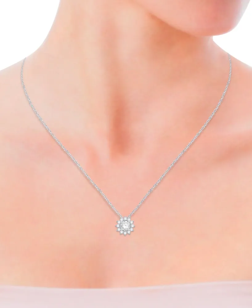 Diamond Sunburst 18" Pendant Necklace (1/2 ct. t.w.) in 10k White Gold