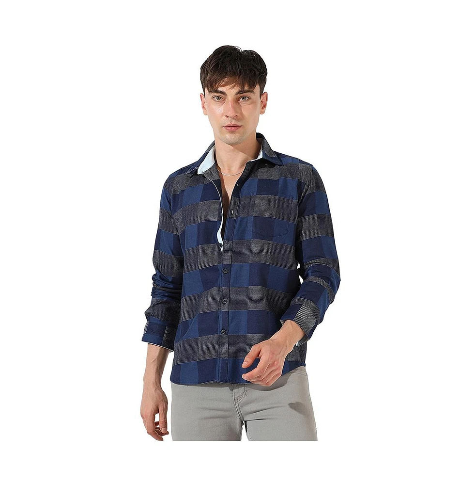 Campus Sutra Men's Denim Blue Buffalo Checked Shirt