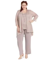 R & M Richards Plus Size 3-Pc. Metallic Jacket, Necklace Top & Pants Set