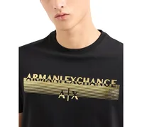 A|X Armani Exchange Men's Short Sleeve Black and Gold Capsule Rectangle Logo T-Shirt