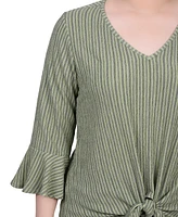 Ny Collection Petite 3/4 Bell Sleeve Textured Knit Top