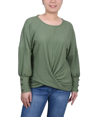 Ny Collection Petite Long Sleeve Textured Knit Top