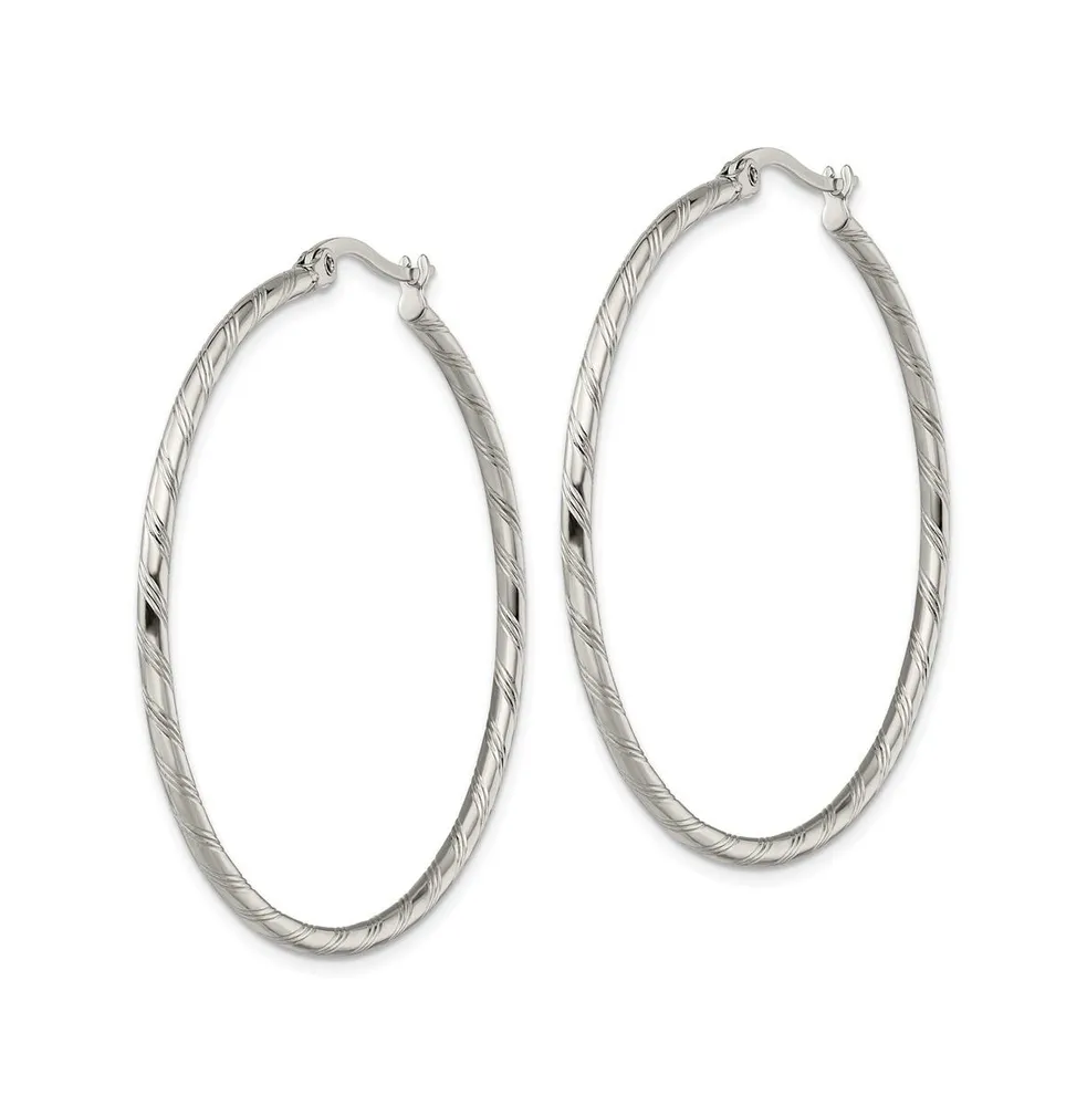 Chisel Stainless Steel Polished and Textured Hoop Earrings