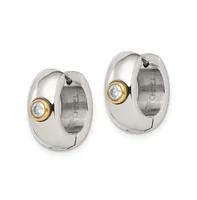 Chisel Stainless Steel Polished Yellow plated Cz Hinged Hoop Earrings