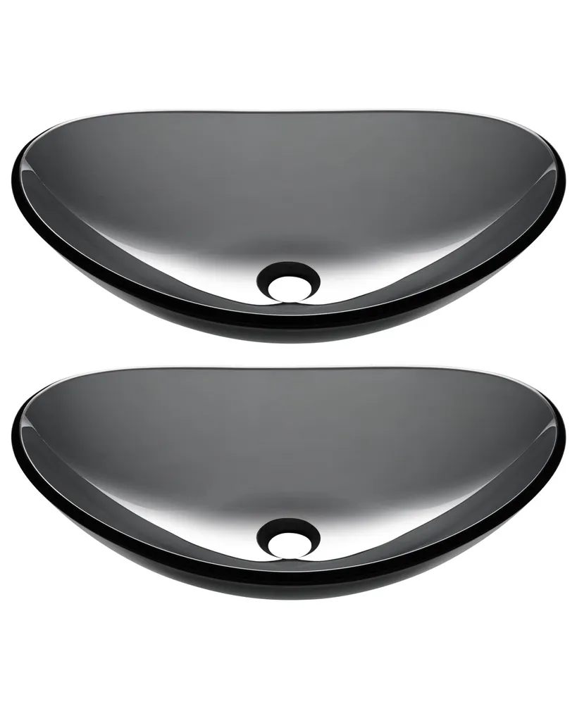 Aquaterior Bathroom Oval Tempered Glass Vessel Sink Counter Top Basin 2 Pack