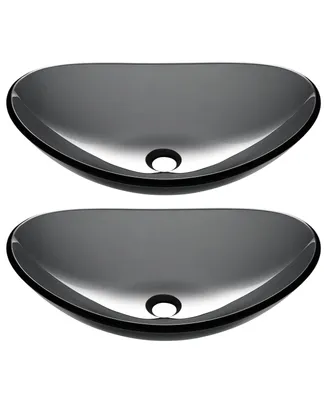 Aquaterior Bathroom Oval Tempered Glass Vessel Sink Counter Top Basin 2 Pack