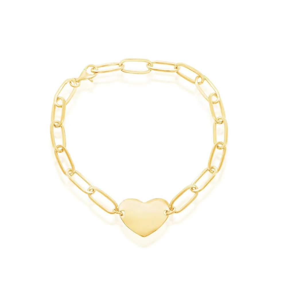 Sterling Silver or Gold Plated Over Polished Heart Paperclip Bracelet