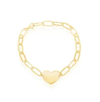 Sterling Silver or Gold Plated Over Polished Heart Paperclip Bracelet