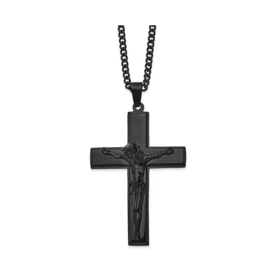 Chisel Polished Ip-plated Crucifix Pendant Curb Chain Necklace