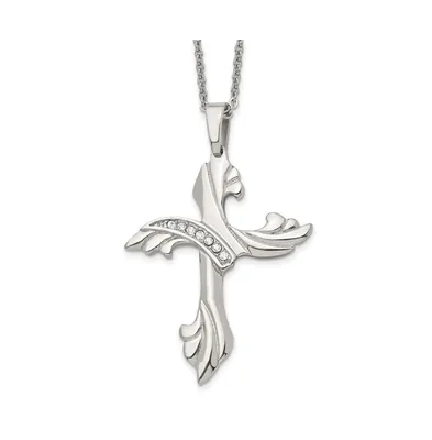Chisel Polished with Cz Swirl Cross Pendant on a Cable Chain Necklace