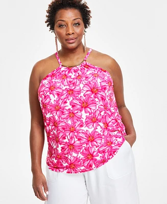 I.n.c. International Concepts Plus Floral-Print Halter Top, Created for Macy's