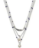 Lucky Brand Silver-Tone Imitation Pearl Convertible Layered Pendant Necklace, 15-1/2" + 3" extender