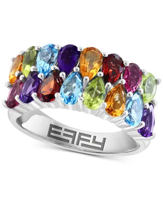 Effy Multi-Gemstone Pear-Shaped Double Row Statement Ring (3-1/8 ct. t.w.) in Sterling Silver