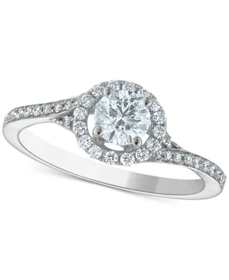 Diamond Halo Swirl Engagement Ring (3/4 ct. t.w.) in 14k White Gold