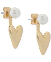 Lucky Brand Gold-Tone Imitation Pearl & Puffy Heart Jacket Earrings