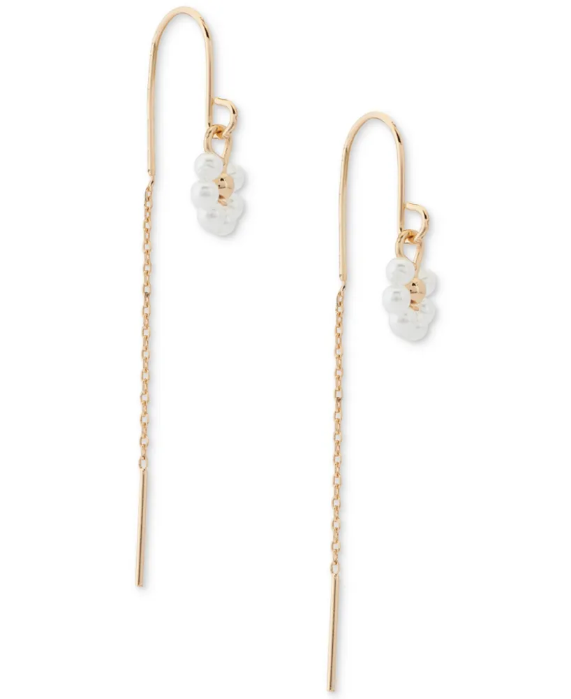 Lucky Brand Gold-Tone Imitation Pearl Daisy Threader Earrings