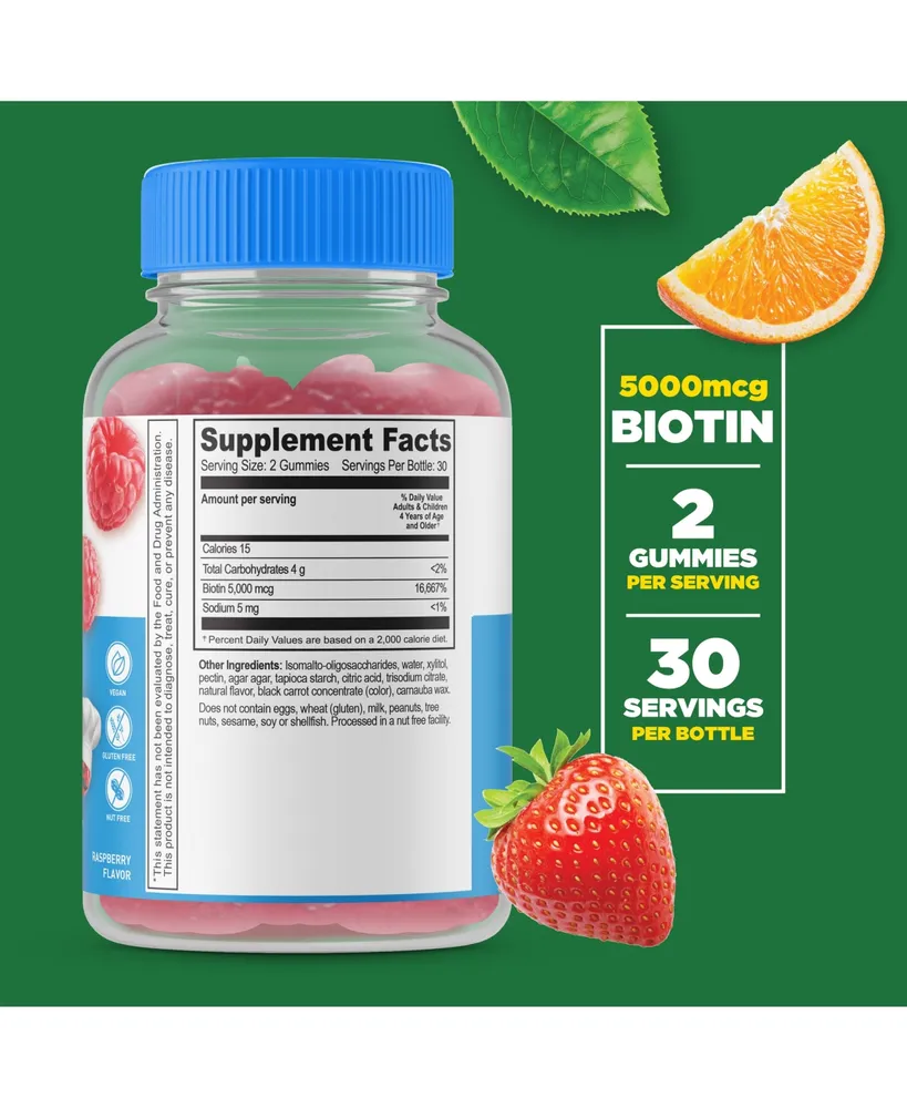 Lifeable Sugar Free Biotin for Kids 5,000 mcg Gummies - Hair Skin And Nails Growth - Great Tasting, Dietary Supplement Vitamins - 60 Gummies