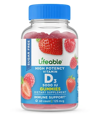 Lifeable Sugar Free Vitamin D 5,000 Iu Gummies - Bone Health And Immunity - Great Tasting Natural Flavor, Dietary Supplement Vitamins - 60 Gummies