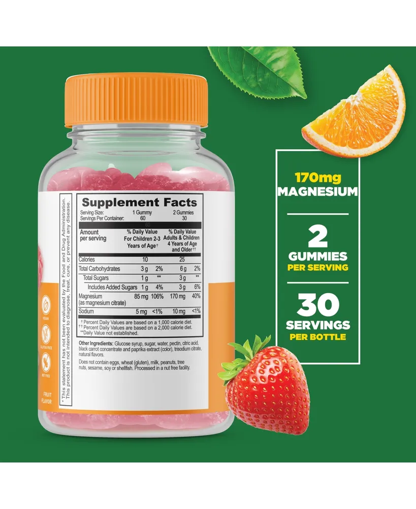 Lifeable Magnesium Citrate for Kids Gummies - Muscle Relaxation - Great Tasting Natural Flavor, Dietary Supplement Vitamins - 60 Gummies