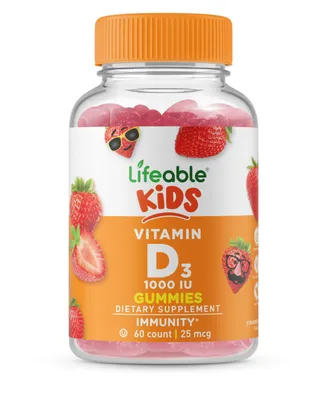 Lifeable Vitamin D for Kids 1,000 Iu Gummies - Bone Health And Immunity - Great Tasting Natural Flavor, Dietary Supplement Vitamins - 60 Gummies