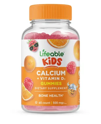 Life able Calcium 500 mg with Vitamin D3 1000 Iu Gummies for Kids - Natural Flavor Vitamin Supplements - Gluten Free Gmo-Free Chewable