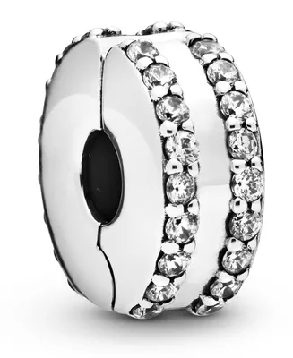 Pandora Cubic Zirconia Double Lined Pave Fixed Clip Charm