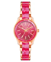 Anne Klein Women's Quartz Rose Gold-Tone Alloy and Hot Pink Acetate Watch, 30mm