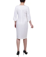 Ny Collection Women's 3/4 Imitation Pearl Detail Petal Sleeve Dress