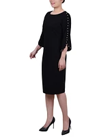 Ny Collection Women's 3/4 Imitation Pearl Detail Petal Sleeve Dress