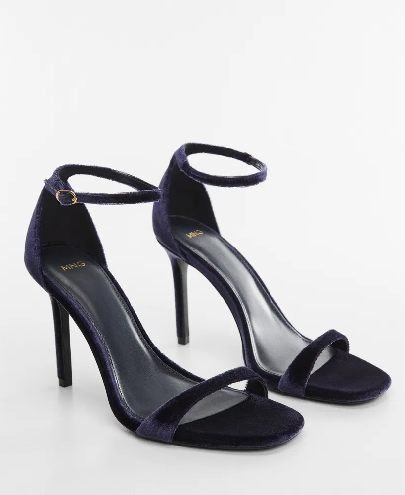 Mango Rhinestone Straps Heeled Sandals in Black | Lyst